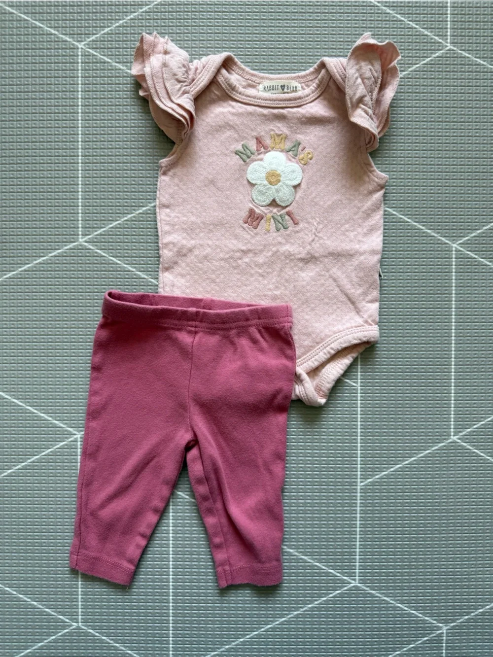Rabbit + bear|Baby girl set,blush Pink Bodysuit MAMAS MINI,& leggings•••boho